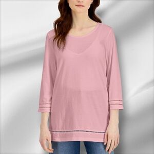 Karen Scott LatterTrim Tunic 3/4sleeve Blush ScoopNeck NWT SM